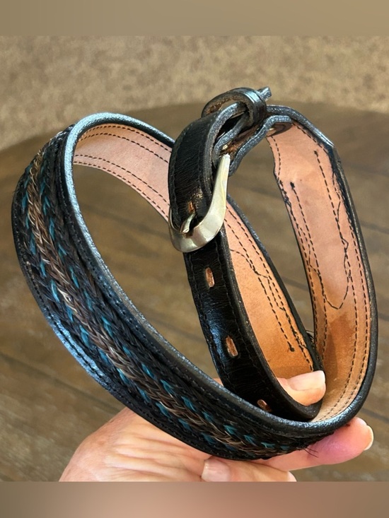 3-D Western Horsehair Inlay Belt Woven Black Leather Belt Made in USA Size 28 main image 9